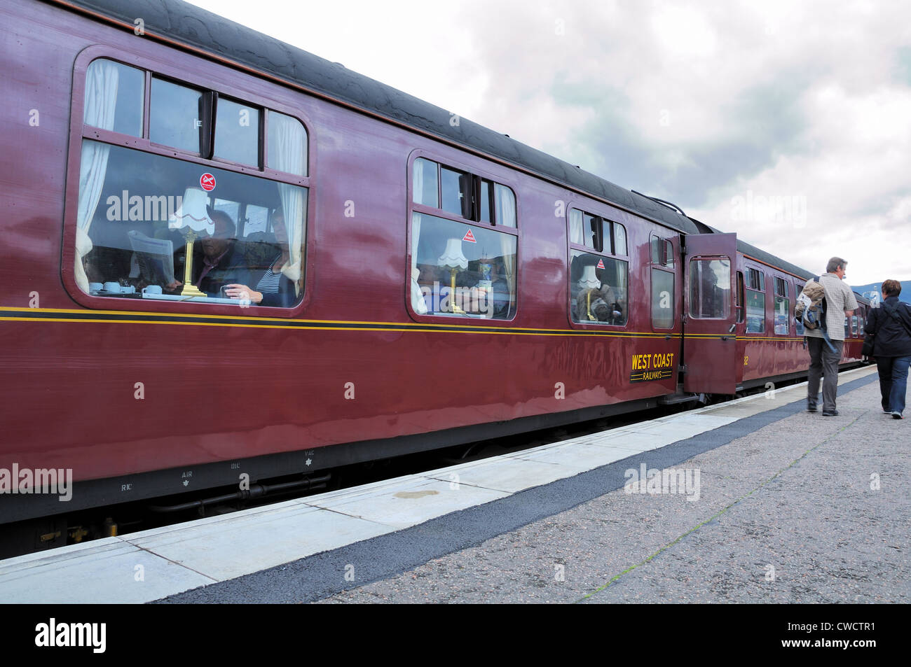 Carriages of the steam train journey from Fort William to Mallaig by West Coast Railways. Also known as the Harry Potter train. Stock Photo