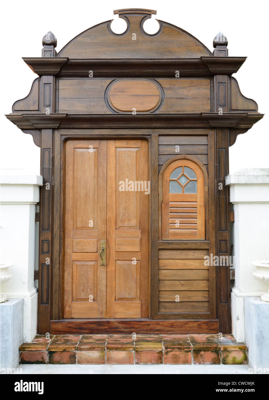The retro wooden door isolated on white background. Stock Photo