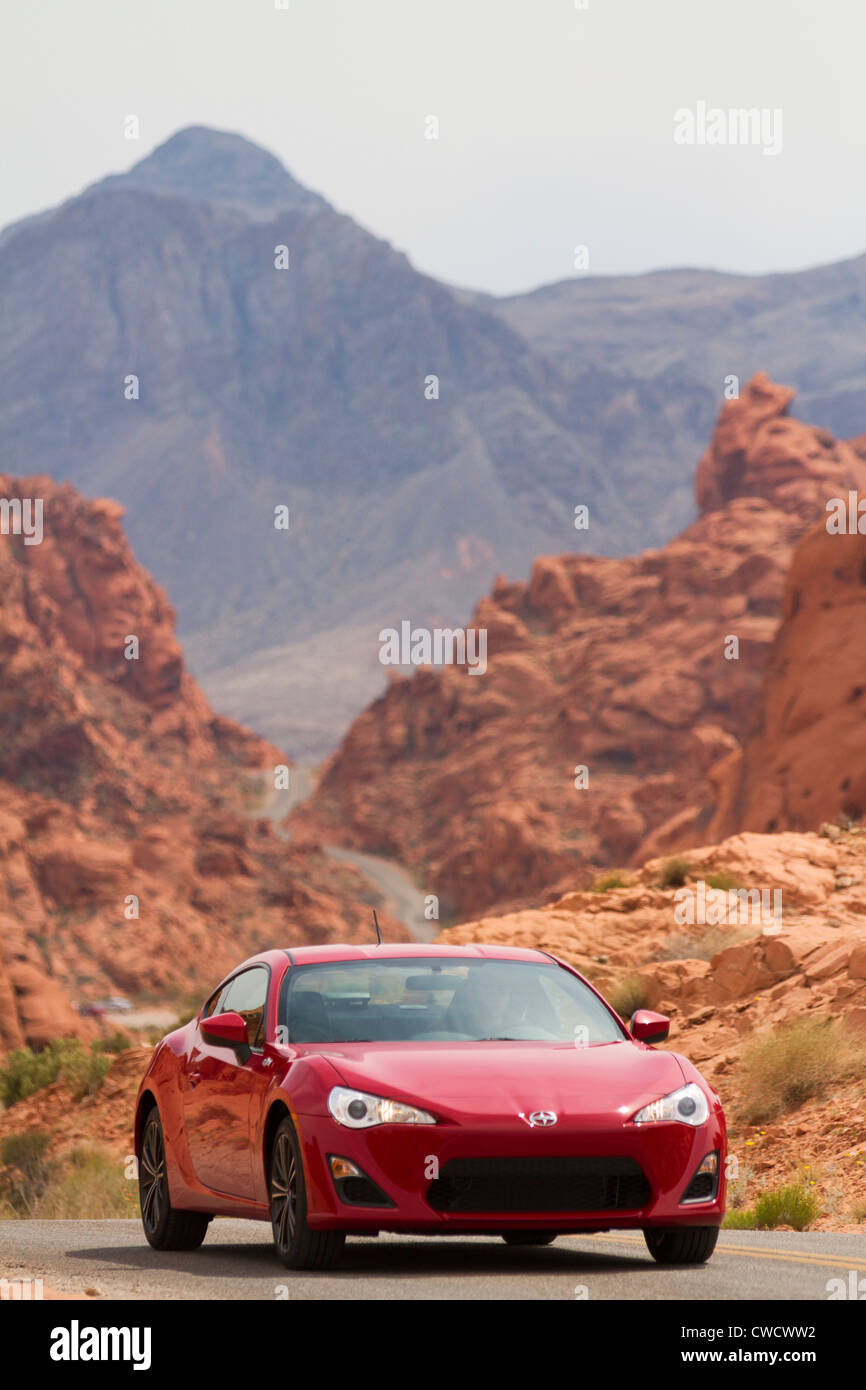 Sports Car in Valley of Fire State Park, near Las Vegas, Nevada Stock Photo