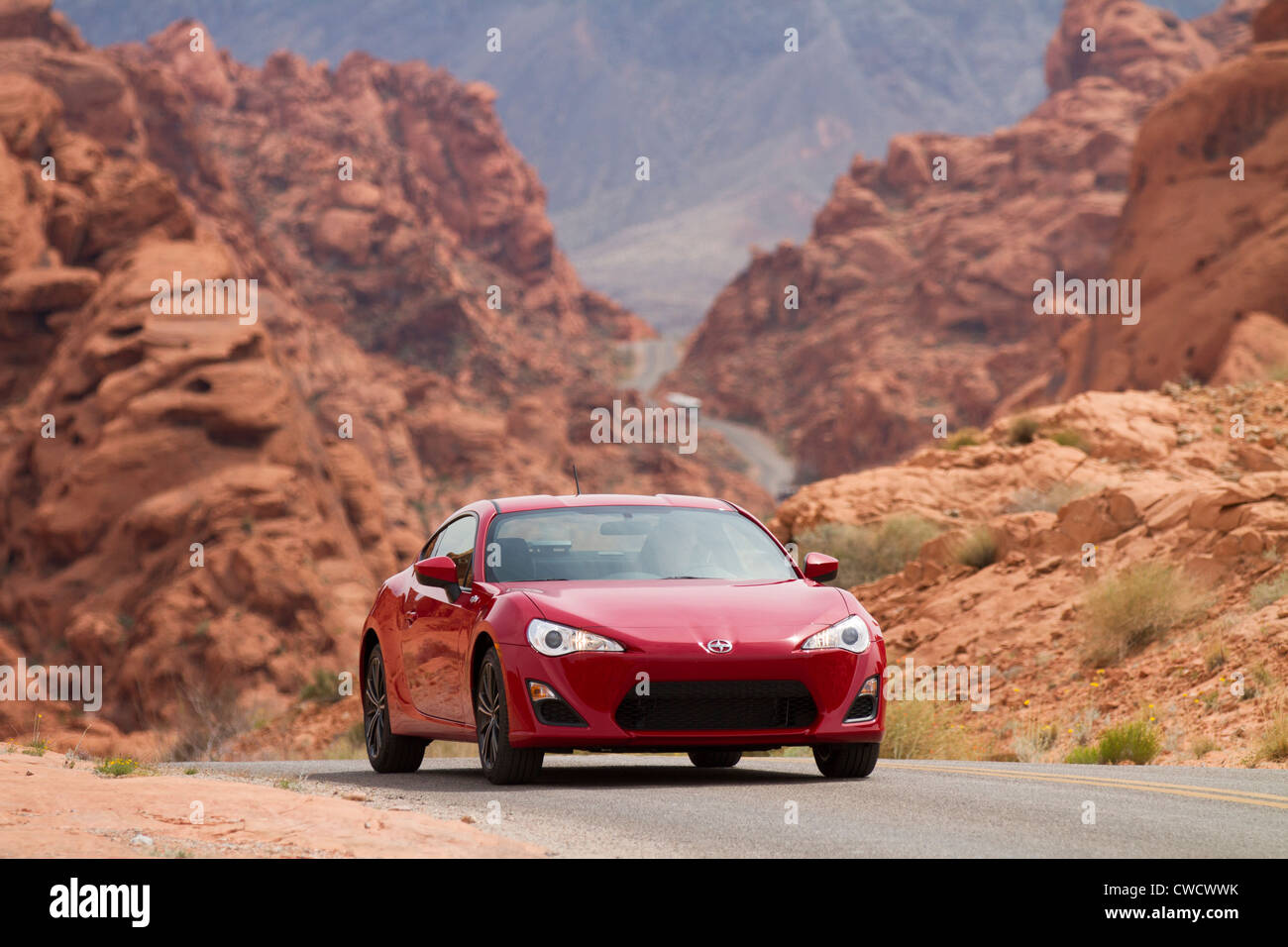 Sports Car in Valley of Fire State Park, near Las Vegas, Nevada Stock Photo