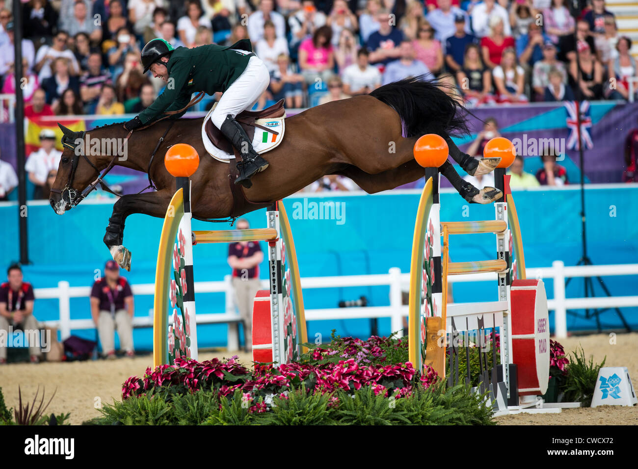 Bronze medalist Cian O'Connor (IRL) riding BLUE LOYD 12 in the Individual Jumping Equestrian event at the Olympic Summer Games Stock Photo