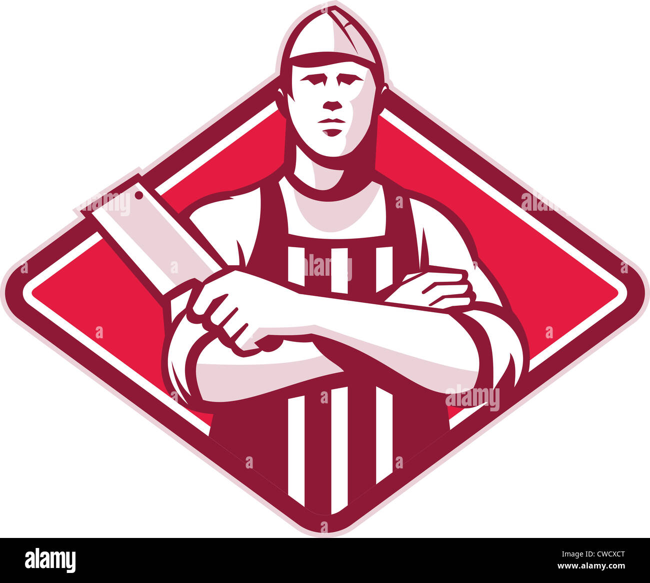 Retro style illustration of a butcher cutter worker with meat cleaver