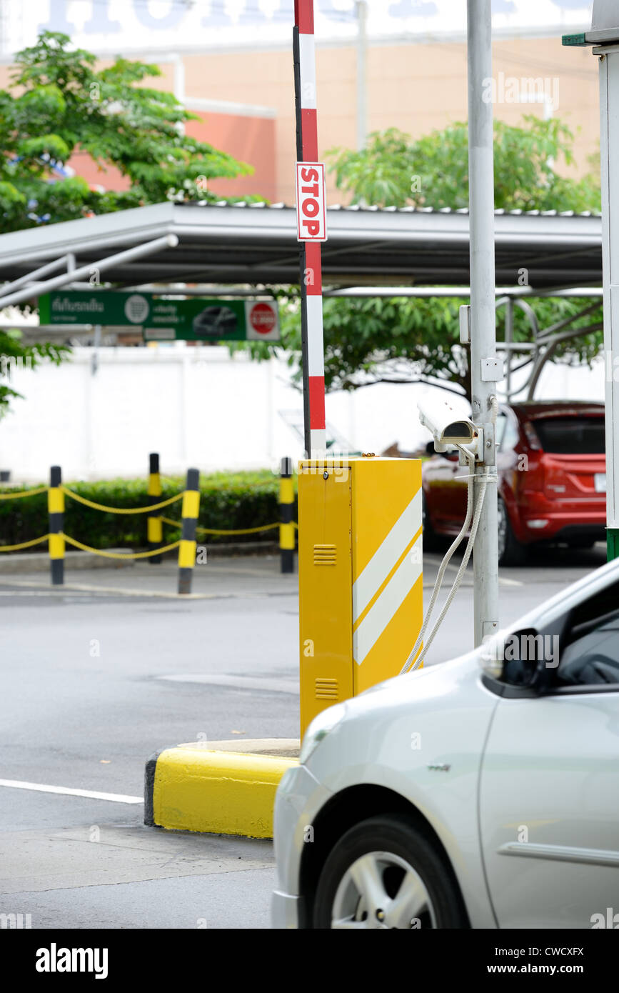 Automatic vehicle Security Barriers with security camera Stock Photo
