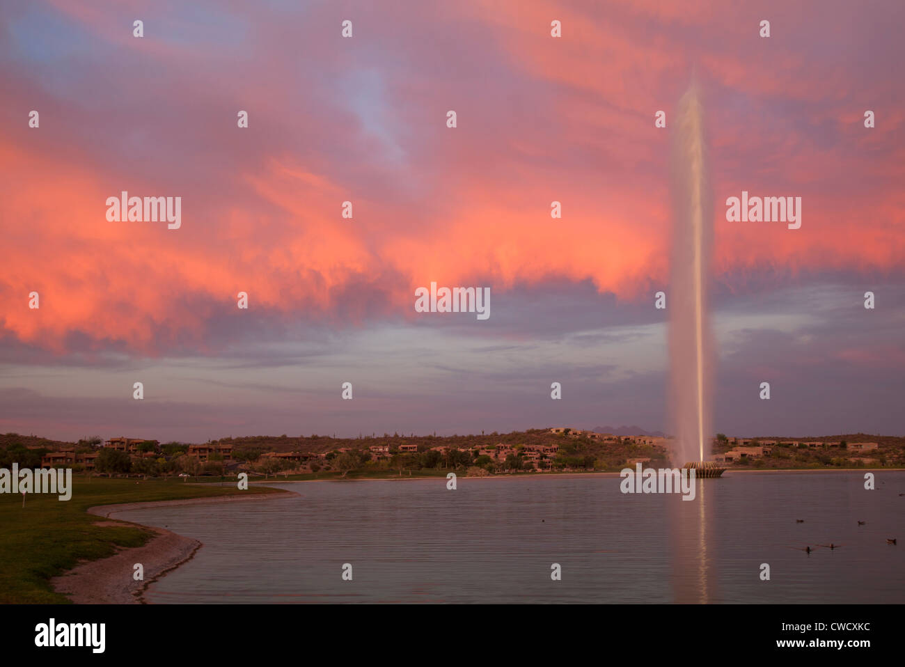 The fountain at sunset, Fountain Hills and East of Phoenix, Arizona. Stock Photo