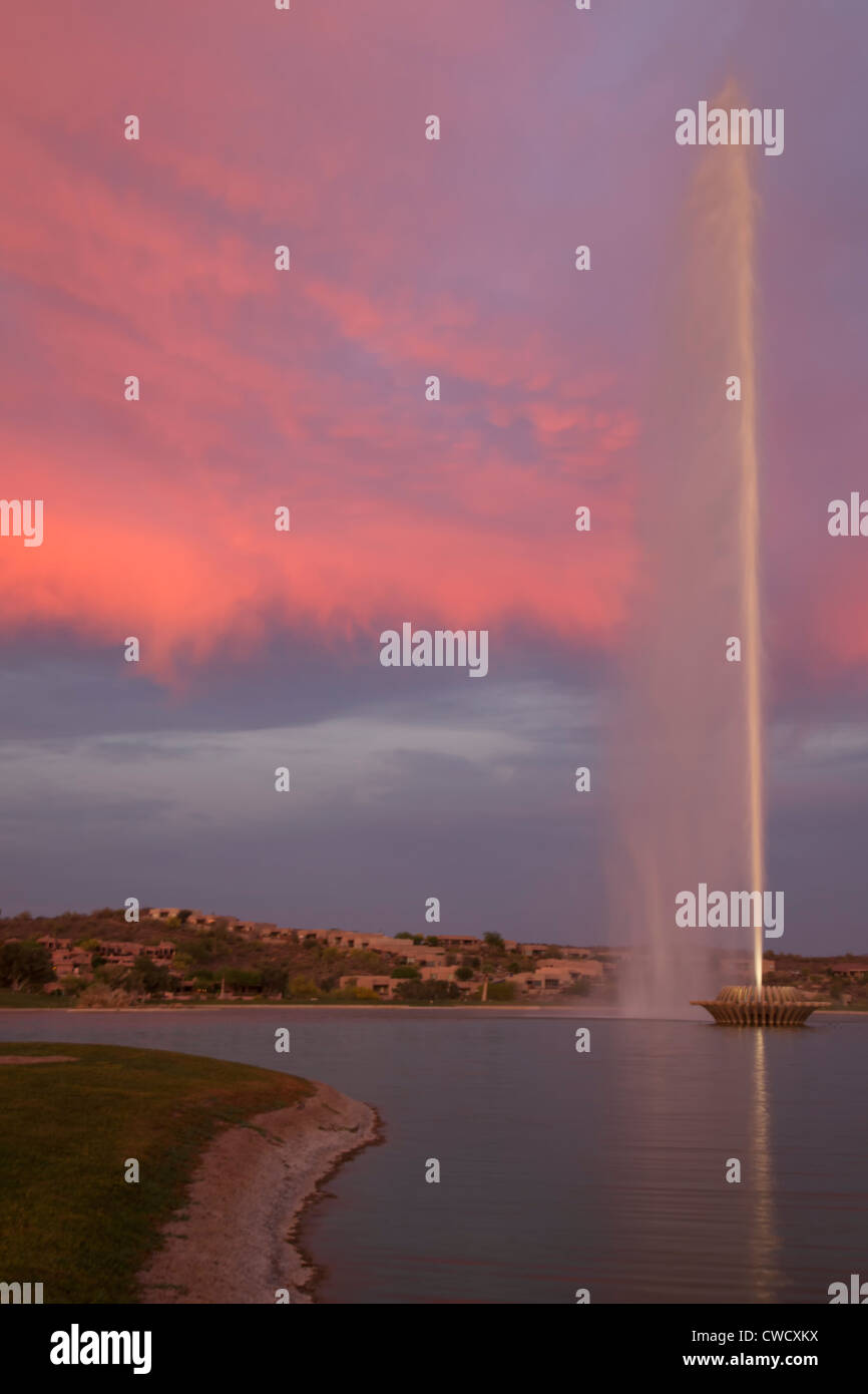 The fountain at sunset, Fountain Hills and East of Phoenix, Arizona. Stock Photo