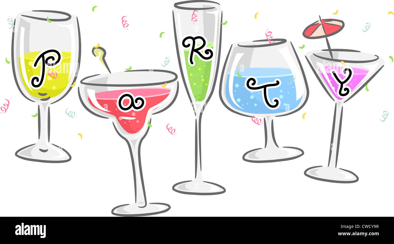 Text Illustration Featuring Glasses Printed with Letters that Spell the