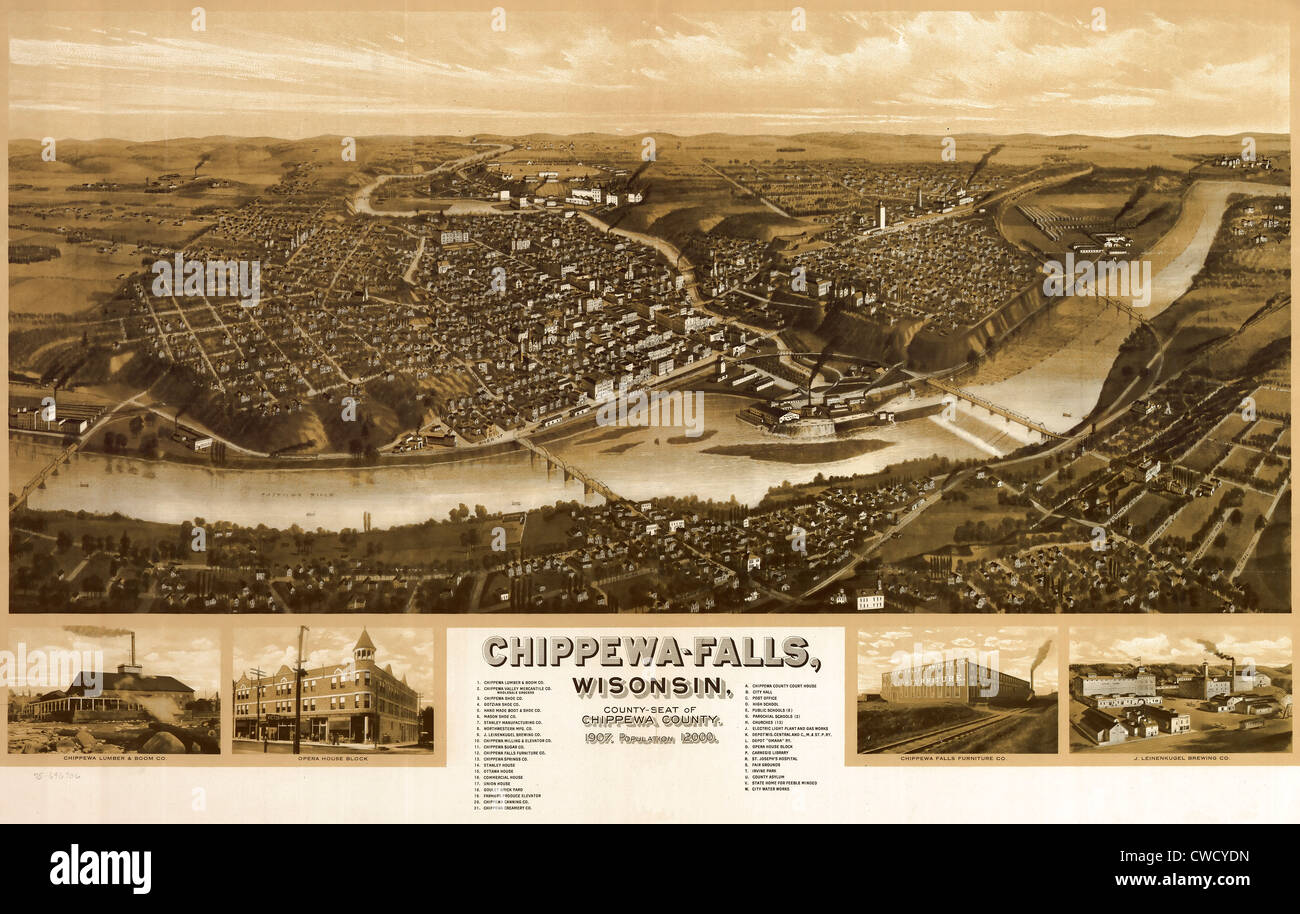 Chippewa Falls, Wisconsin, county seat of Chippewa County 1907 Stock Photo Alamy