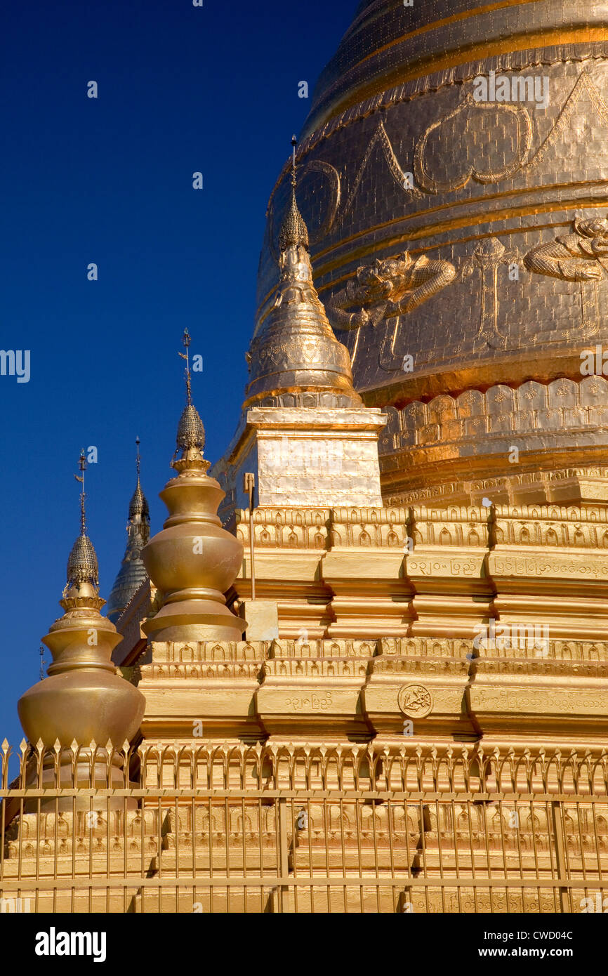 Myanmar, Burma. Stupa Detail, Soon U Ponya Shin Pagoda, Sagaing Hill, Buddhist Temple near Mandalay. Stock Photo