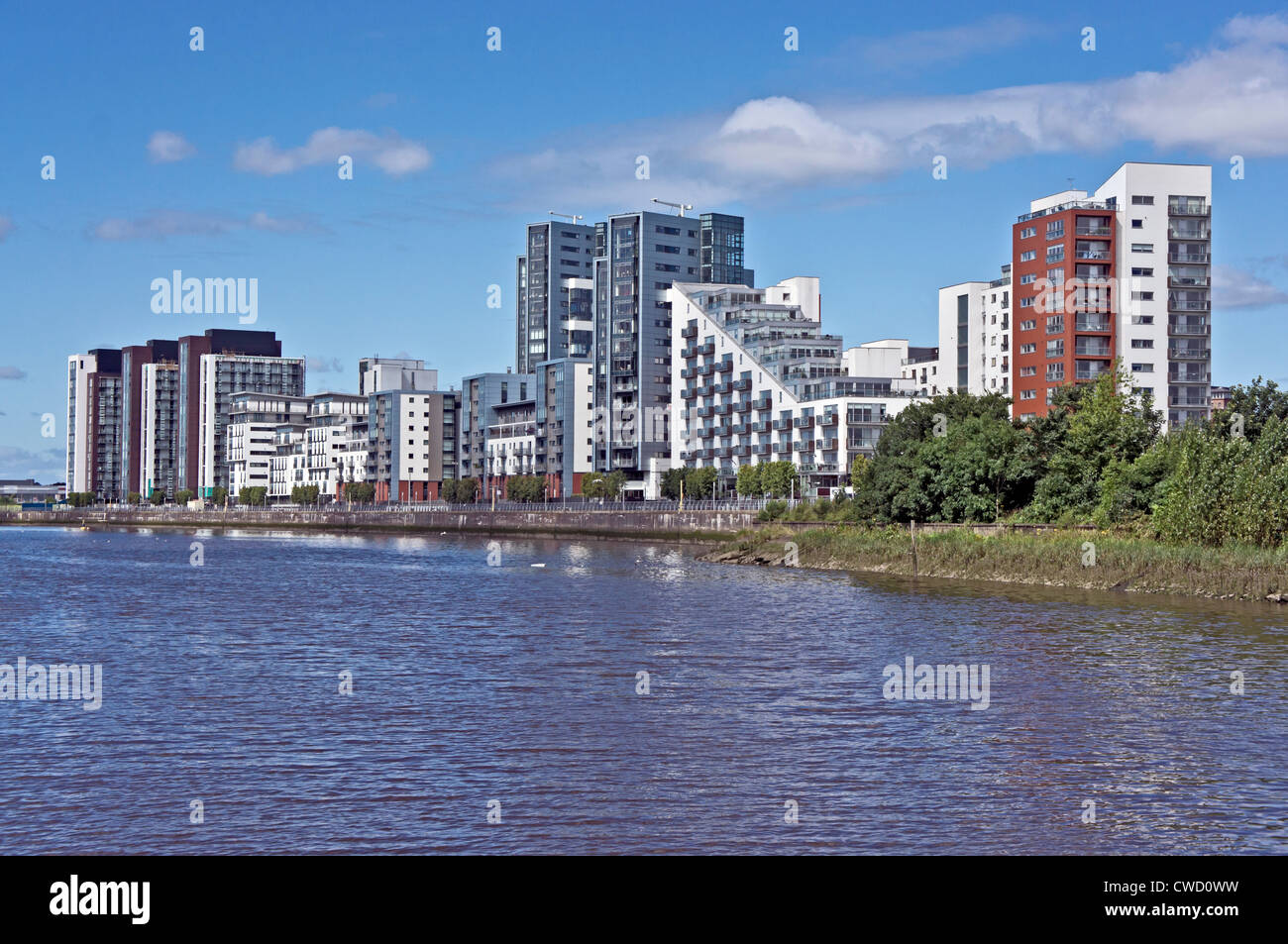 Glasgow Harbour Terraces housing on the River Clyde at Partick in