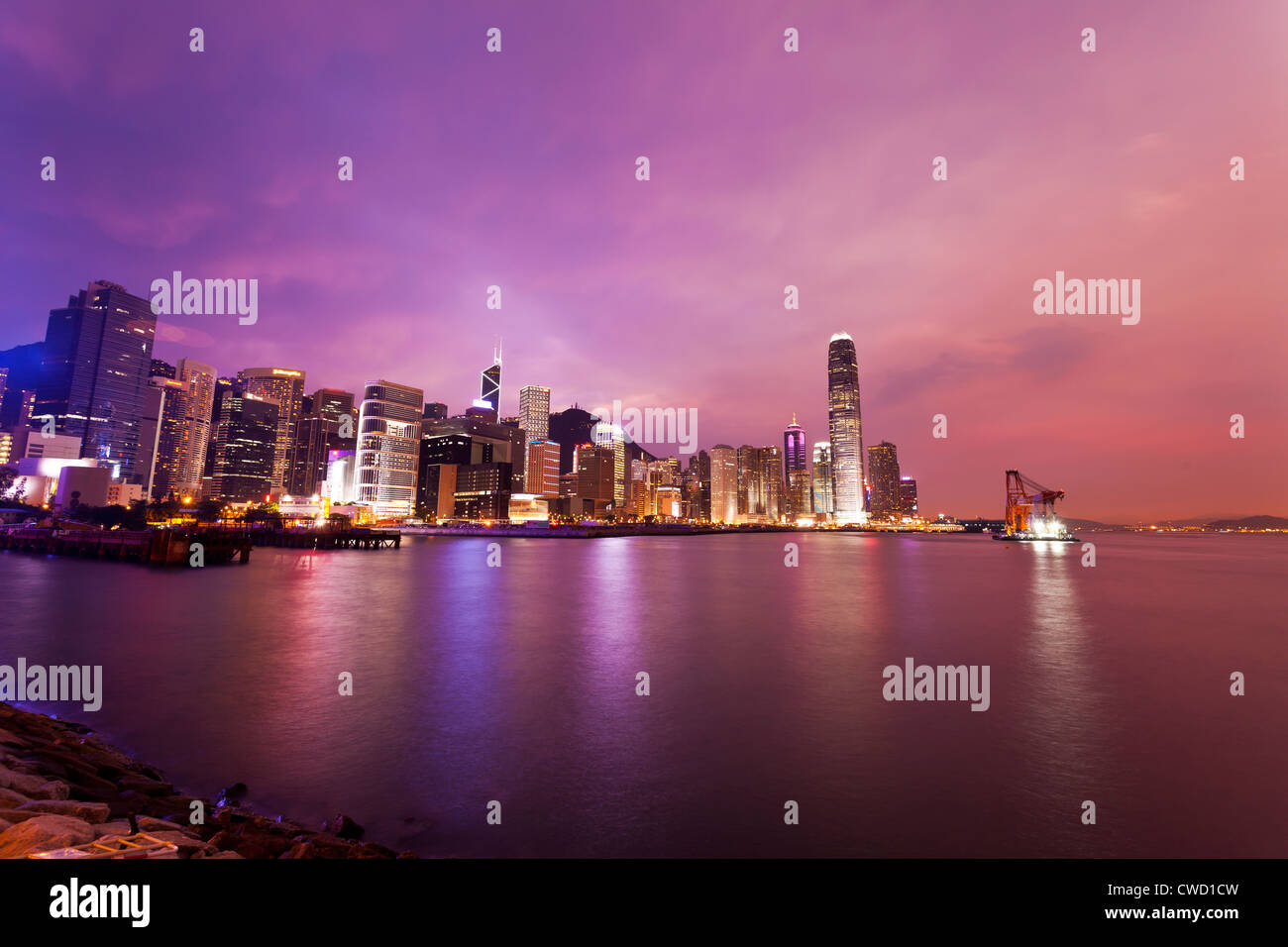 Hong Kong skyline at sunset Stock Photo - Alamy