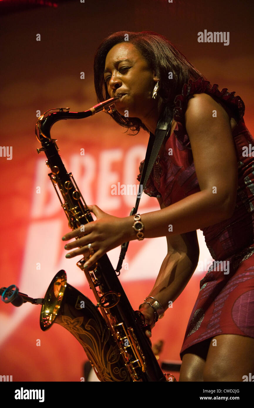 YolanDa Brown saxophonist playing with her quartet on stage at Brecon Jazz Festival 2012 Stock Photo