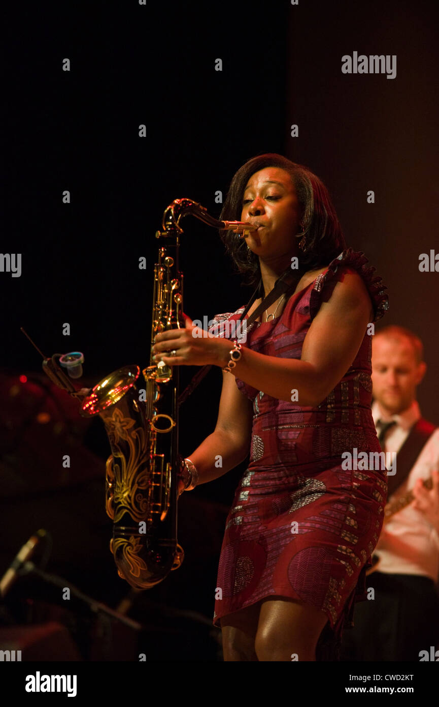 YolanDa Brown saxophonist playing with her quartet on stage at Brecon Jazz Festival 2012 Stock Photo