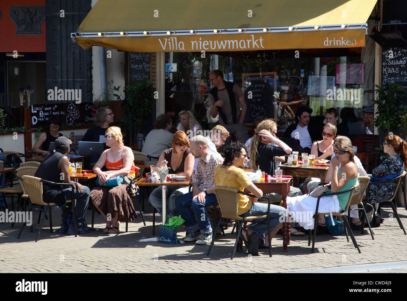 Amsterdam street cafe on the Nieuwmarkt Stock Photo