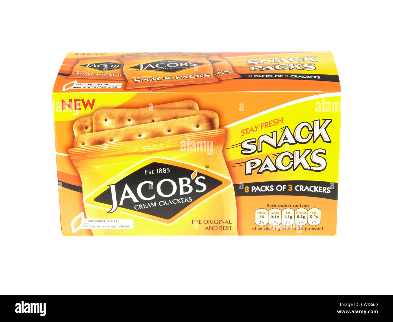 Box Or Carton Of Branded Jacobs Snack Pack Biscuits Isolated Against A White Background with No People And A Clipping Path Stock Photo