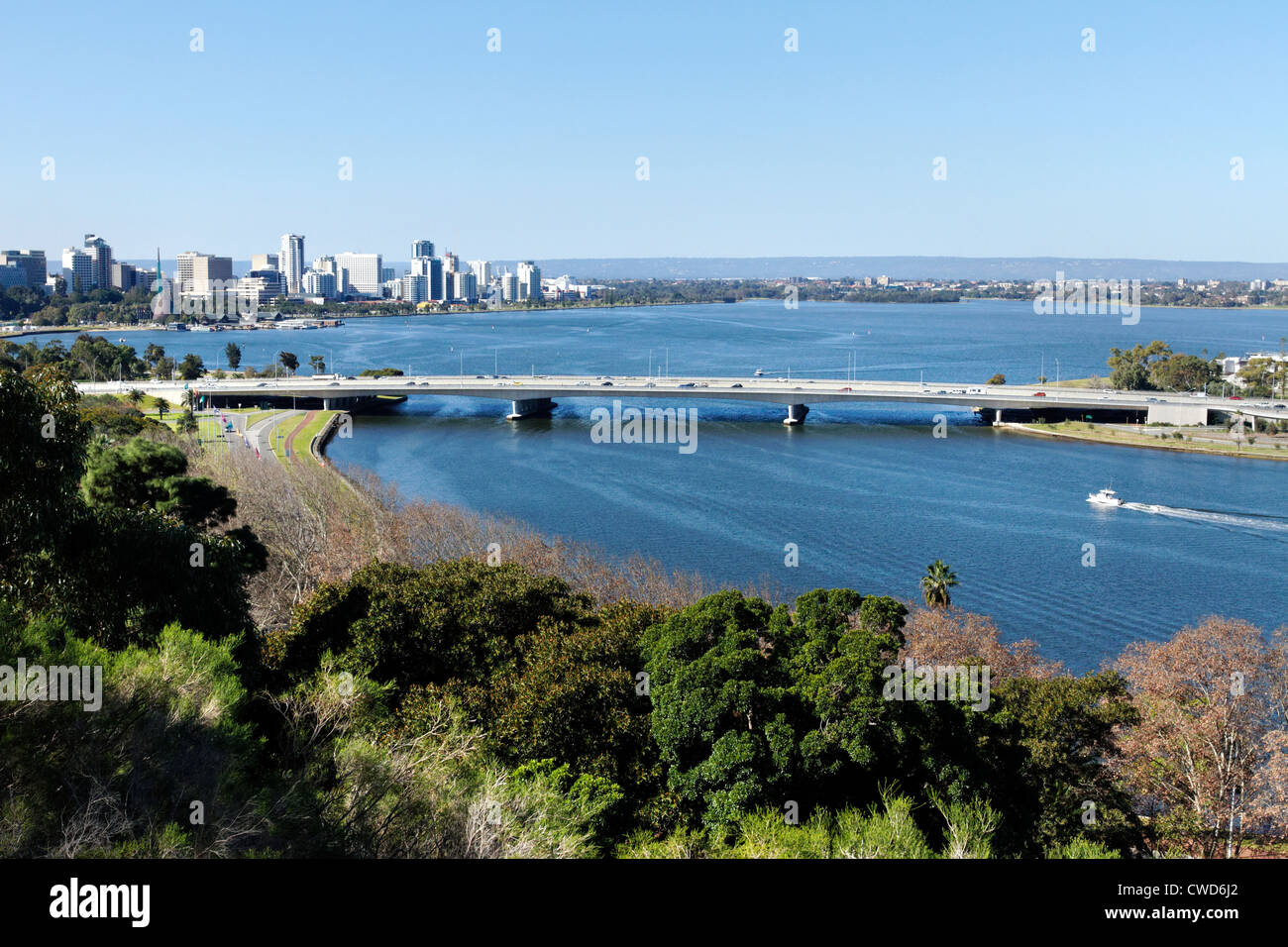 Perth city skyline from Kings Park, West Australia Stock Photo