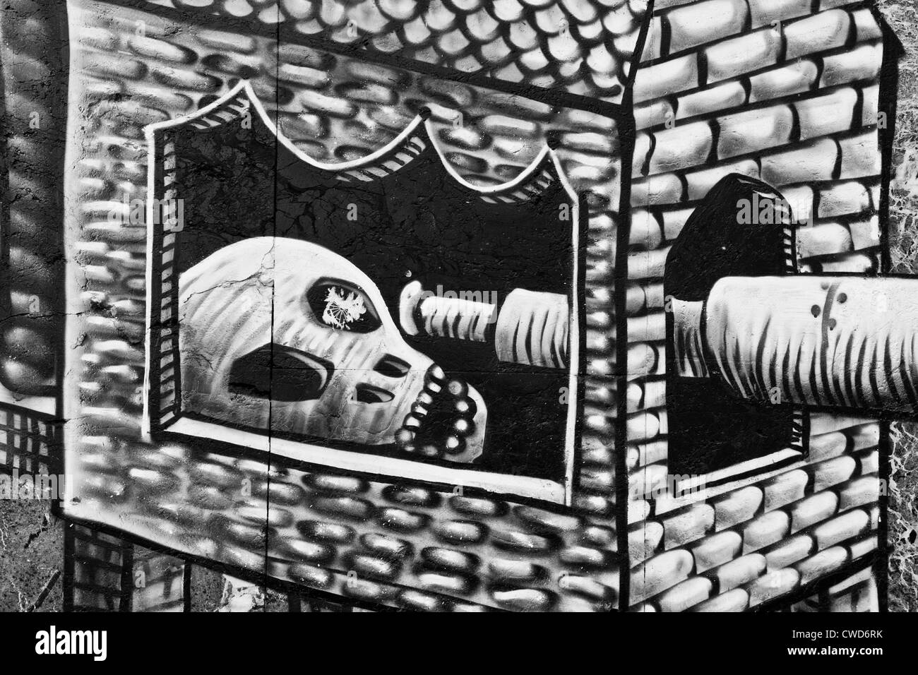Urban graffiti drawing illustration of a skull east London England Europe Stock Photo
