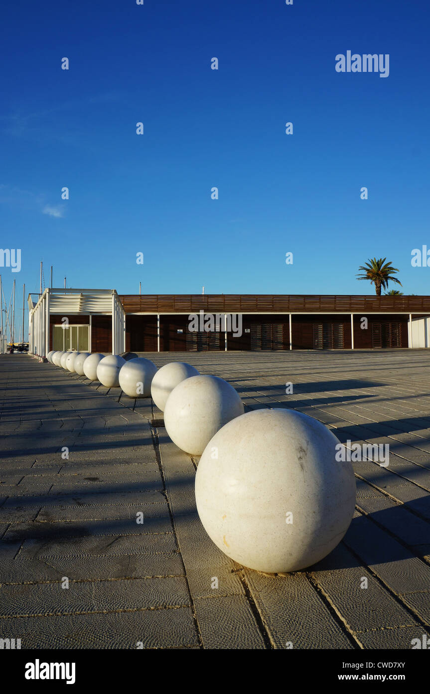 View of spherical urban seats in a pedestrian area near the coast of Palermo Stock Photo