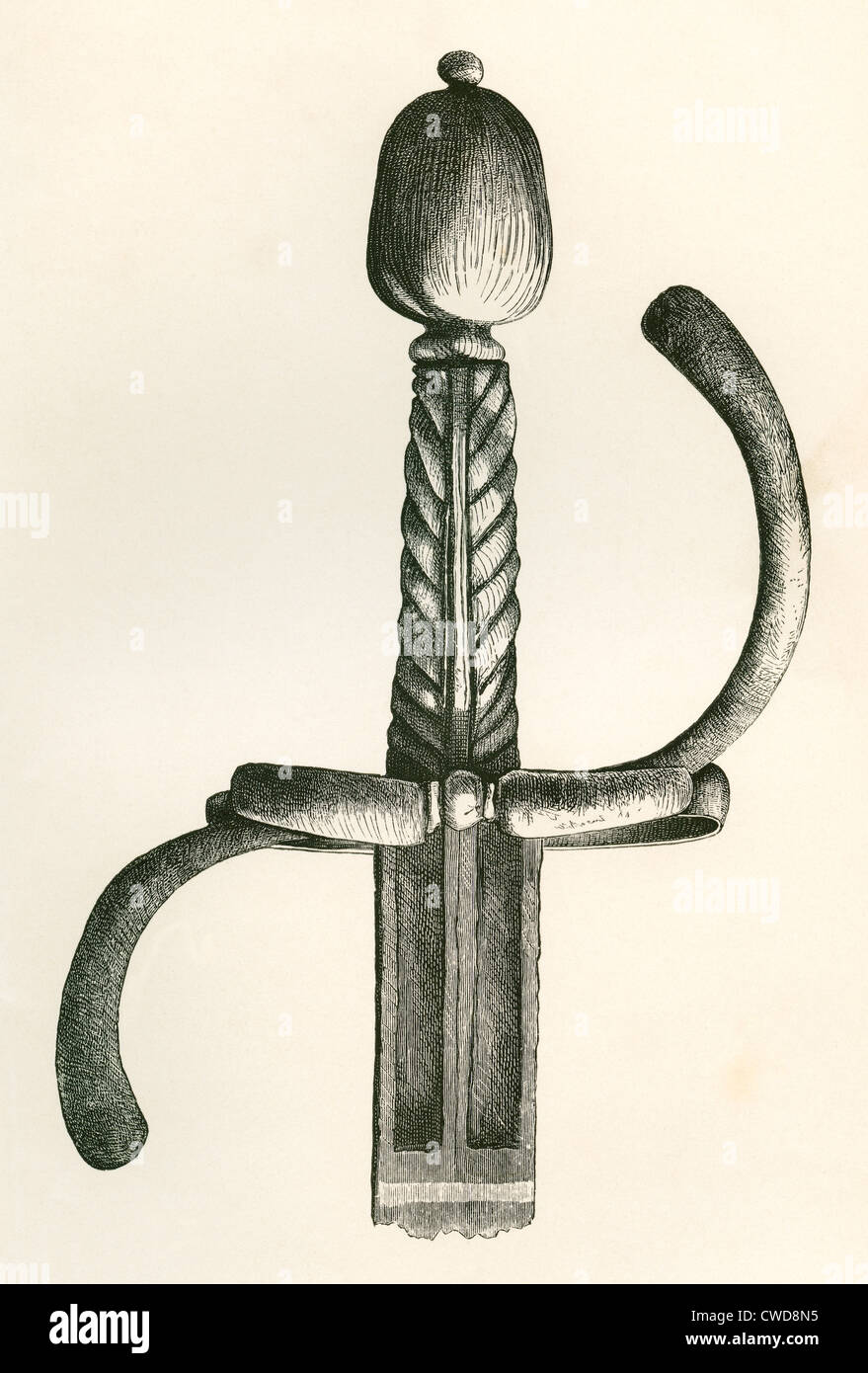 17th century Dutch musketeer's sword. From The British Army: Its Origins, Progress and Equipment, published 1868. Stock Photo