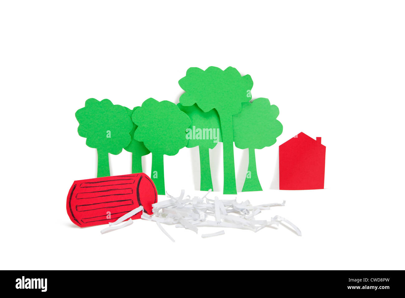 Paper cut outs representing concept of environmental damage over white background Stock Photo