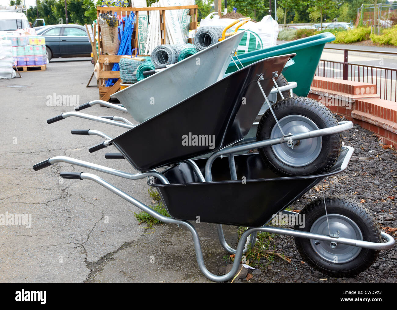 New steel wheelbarrows for sale at an agricultural merchants Stock
