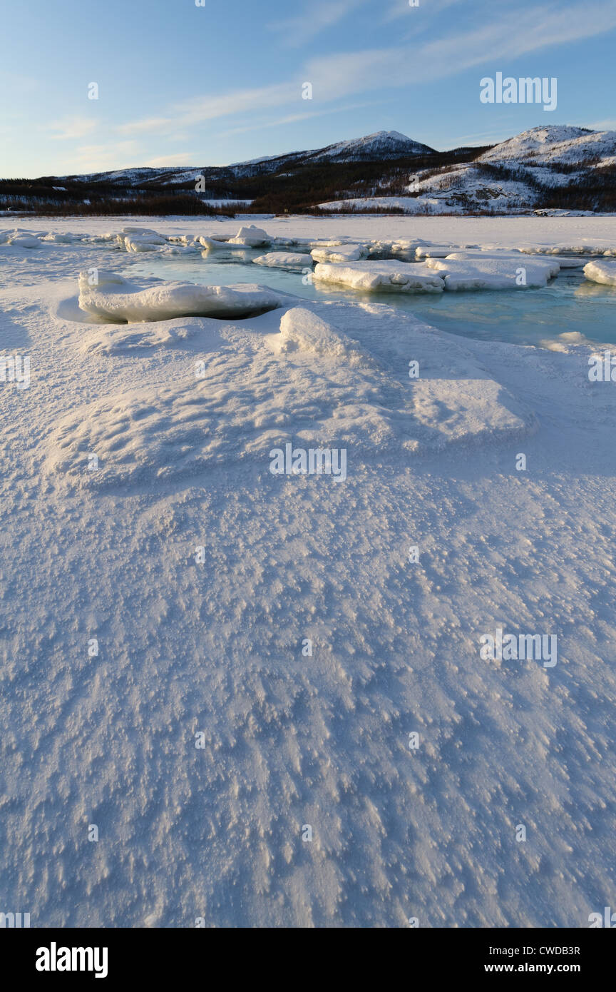 Winter landscape in Northern Norway, ice and snow on a froze fjord Stock Photo