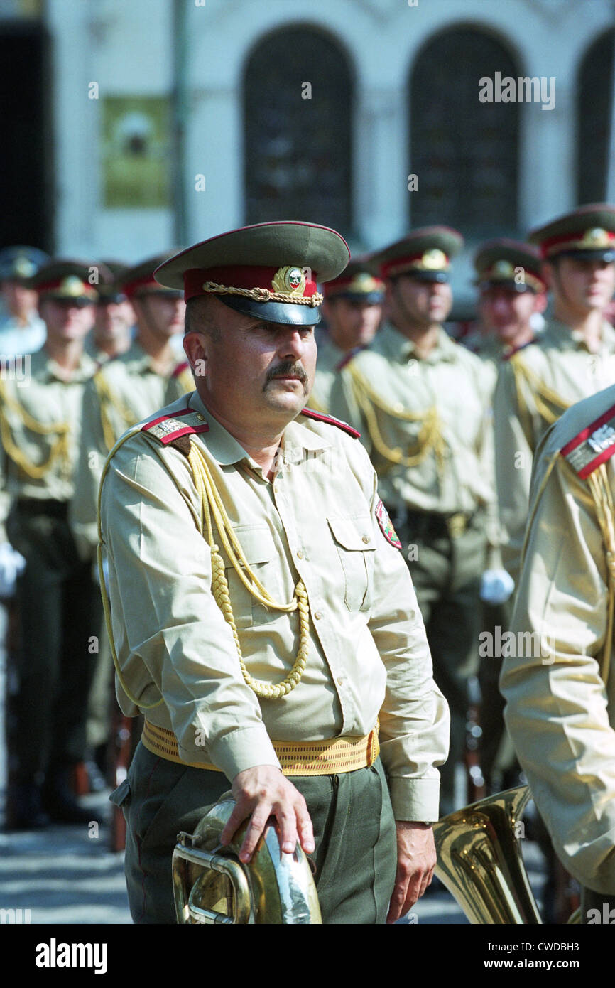 A member of the Bulgarian army Militaerkapelle before a performance ...