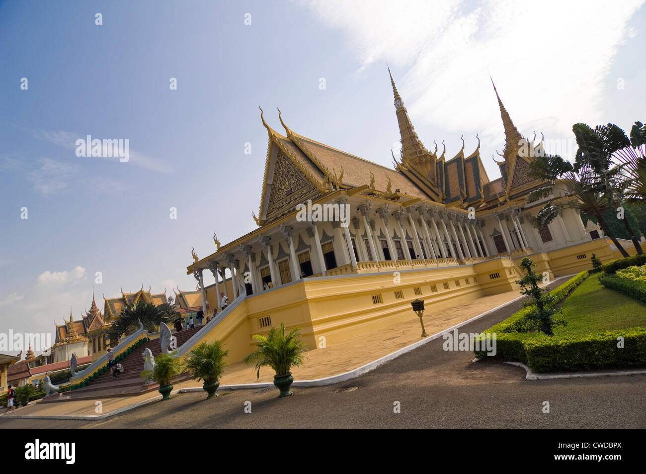 Horizontal view of the Throne Hall, Preah Thineang Dheva Vinnichay, at the Royal Palace in Phnom Penh. Stock Photo