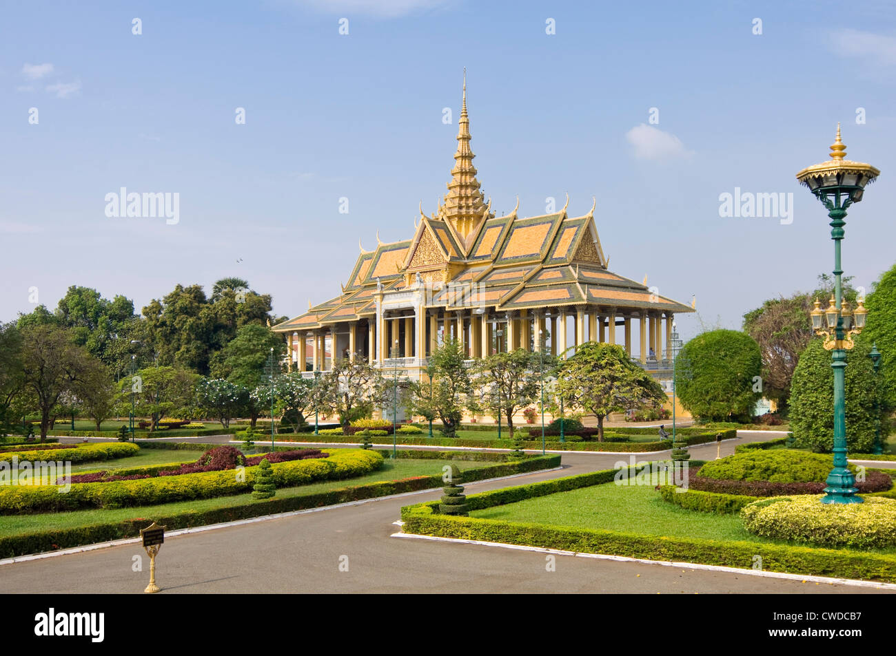 Horizontal view of the Moonlight Pavilion and the surrounding gardens at the Royal Palace in Phnom Penh, Cambodia Stock Photo