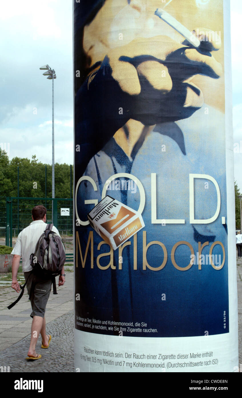 Berlin, the Marlboro brand cigarette advertising in an advertising column Stock Photo