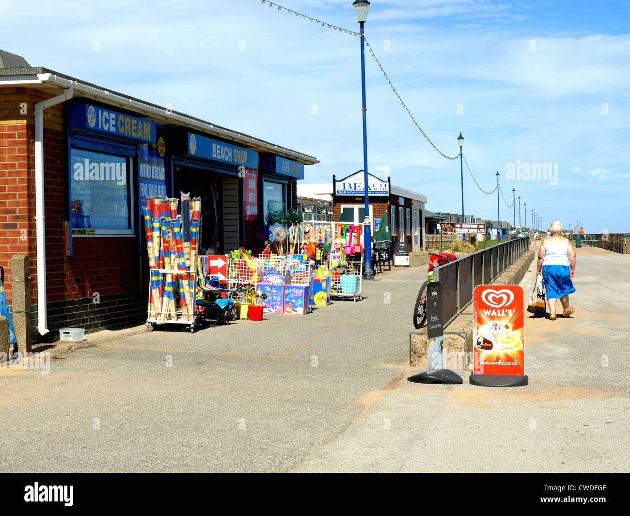 Beach shop on the promenade at Sutton-on-Sea, Lincolnshire, England, UK. Stock Photo