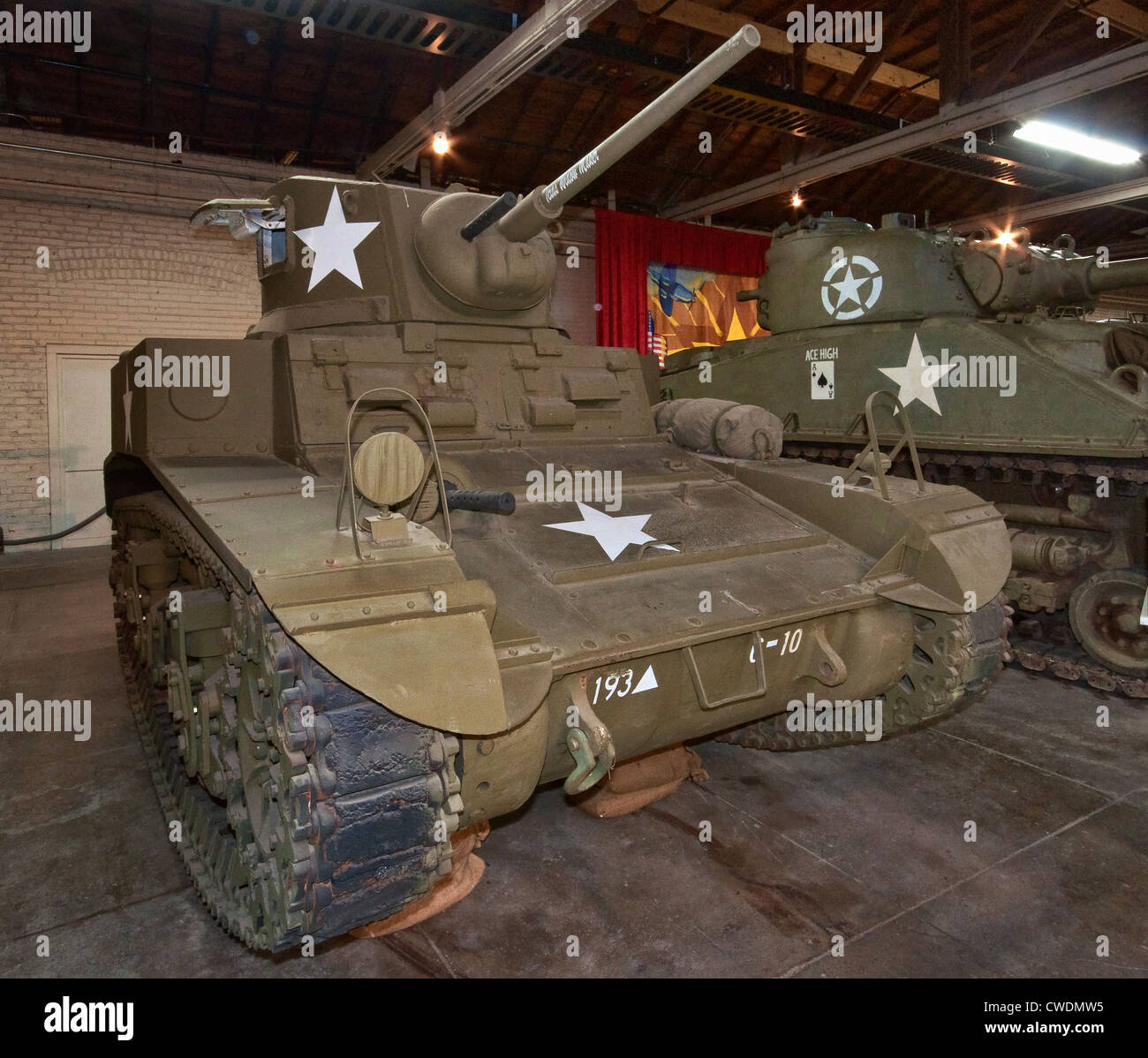 M3A1 Stuart Tank, Great Hall at Texas Military Forces Museum at Camp Mabry in Austin, Texas, USA Stock Photo
