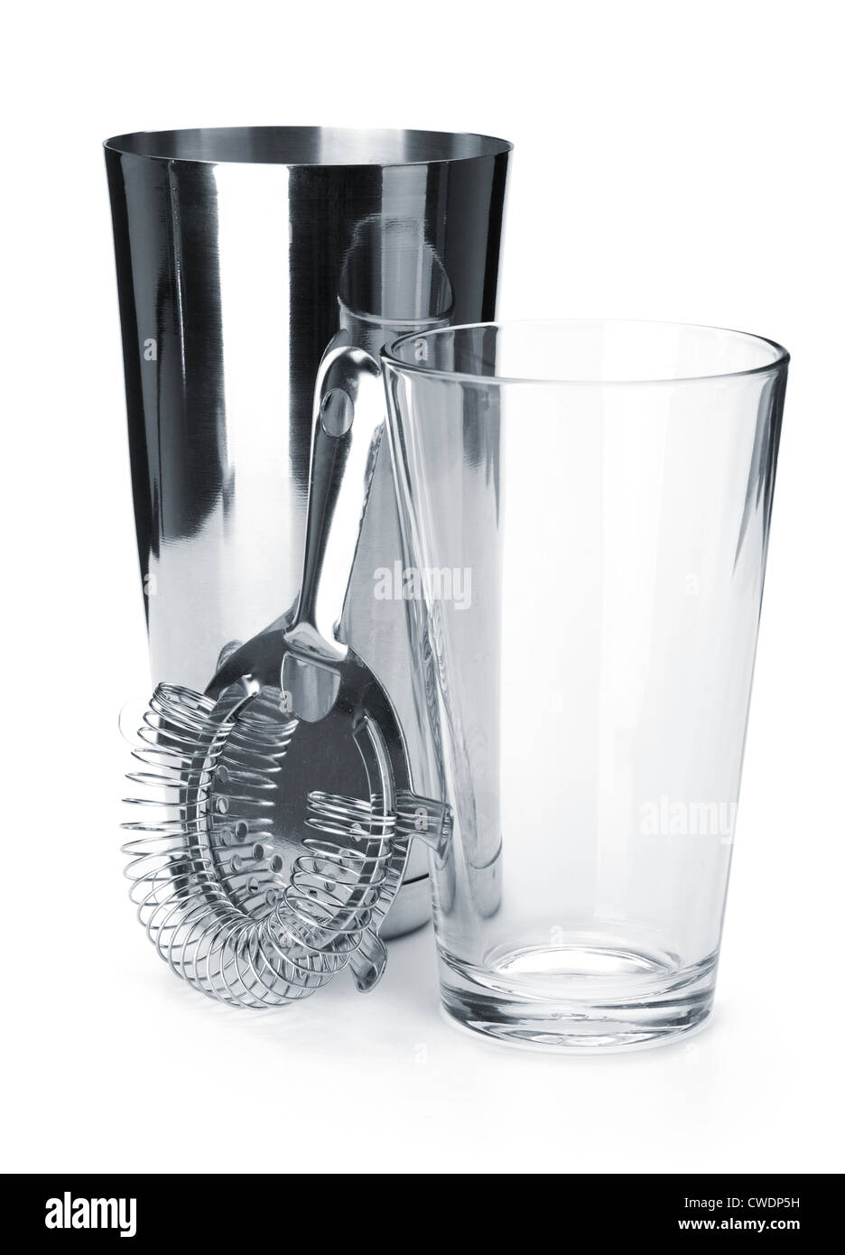 Boston cocktail shaker with strainer. Isolated on white background