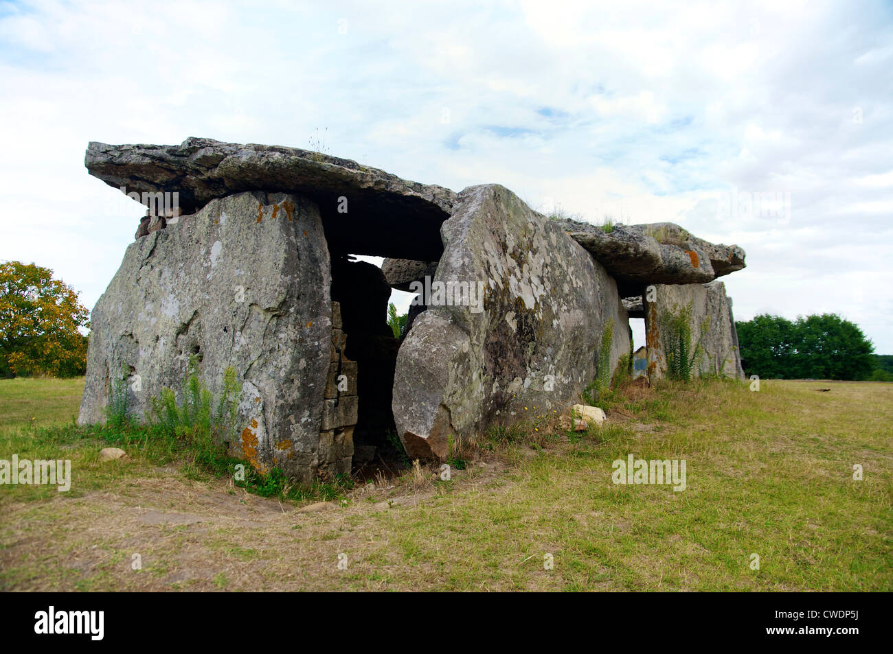 The Dolmen de la Madeleine close to Gennes is one of the largest in France. Until recently it has been used as bakery. Stock Photo