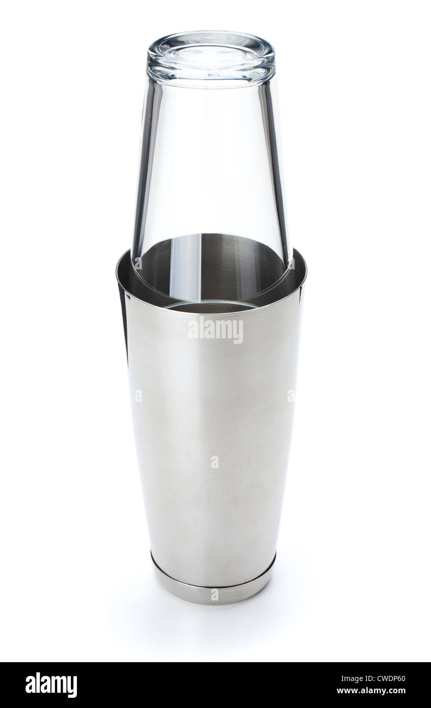 Aluminum Cocktail Shaker With A White Background Stock Photo