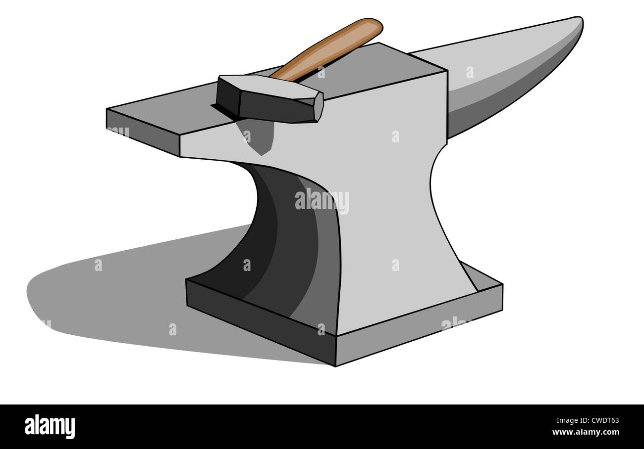 Anvil and hammer, classic American blacksmith tools, easy to edit