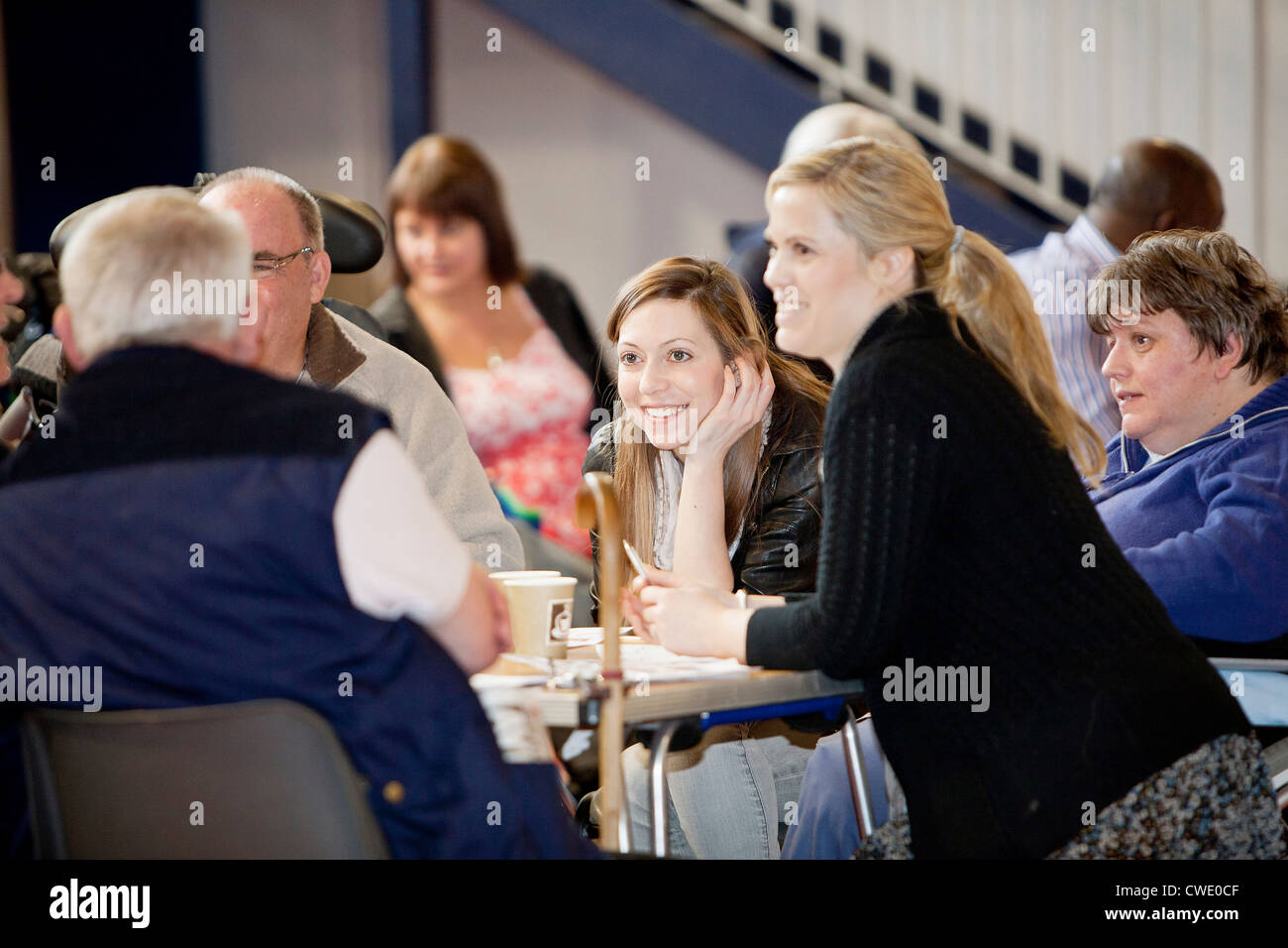 Social Care students participate in a Disability Awareness Workshop run by the charity Centre 81 Stock Photo
