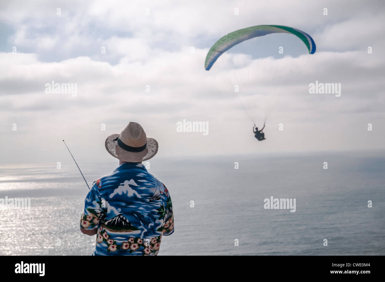 Man controlling a model airplane at Torrey Pines Gliderport, San Diego