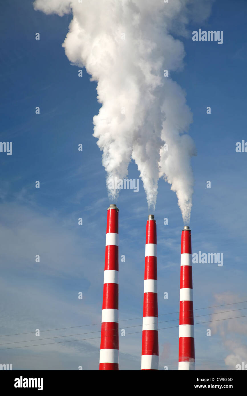 Industrial smoke stack of coal power plant. Stock Photo