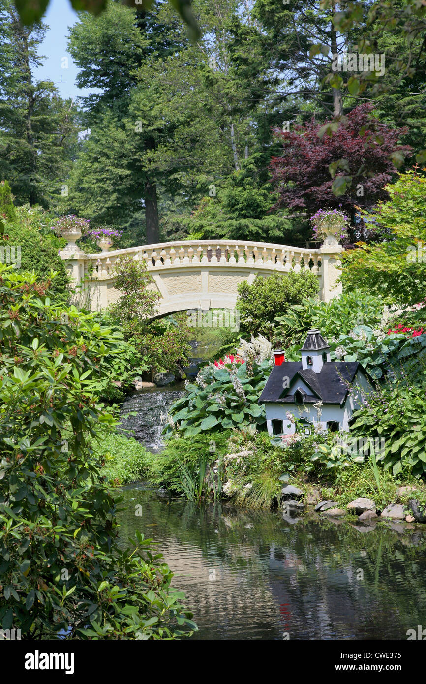 Ornamental bridge and stream in the Halifax Public Gardens, Halifax, Nova Scotia, Canada. Stock Photo