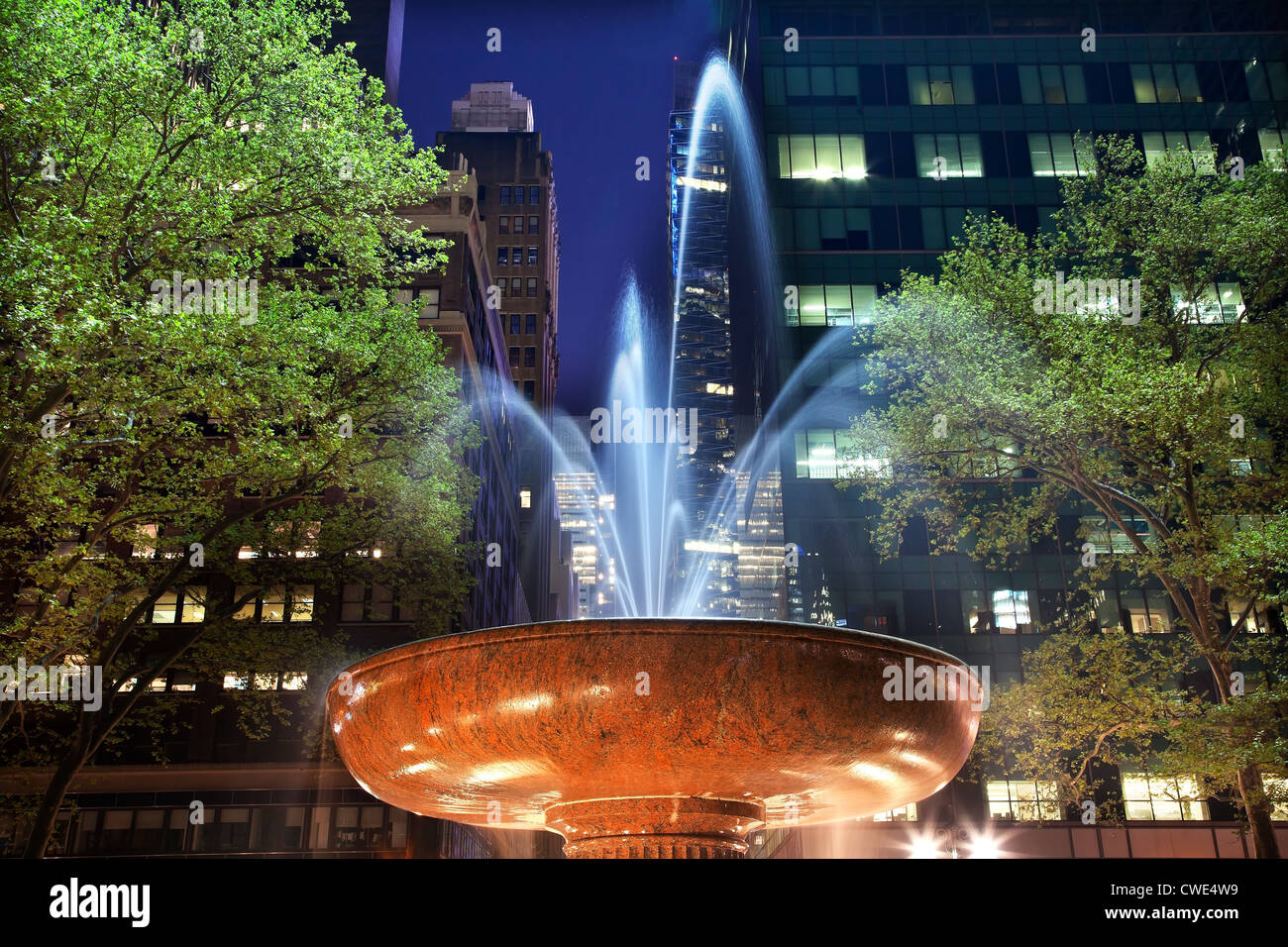Fountain Bryant Park New York City Apartment Buildings Stars Night