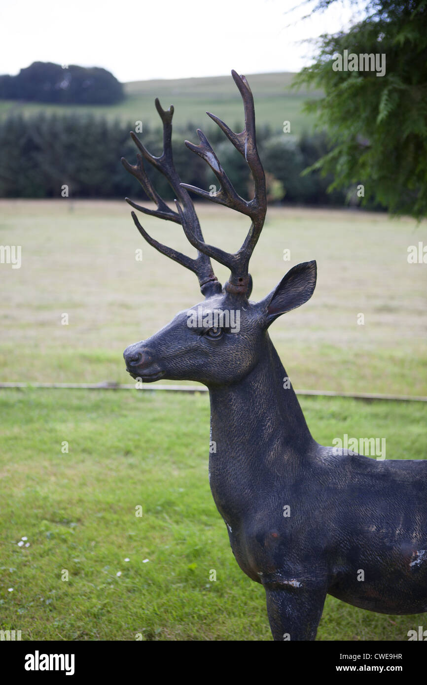 Stag sculpture made of brass, in field Stock Photo Alamy