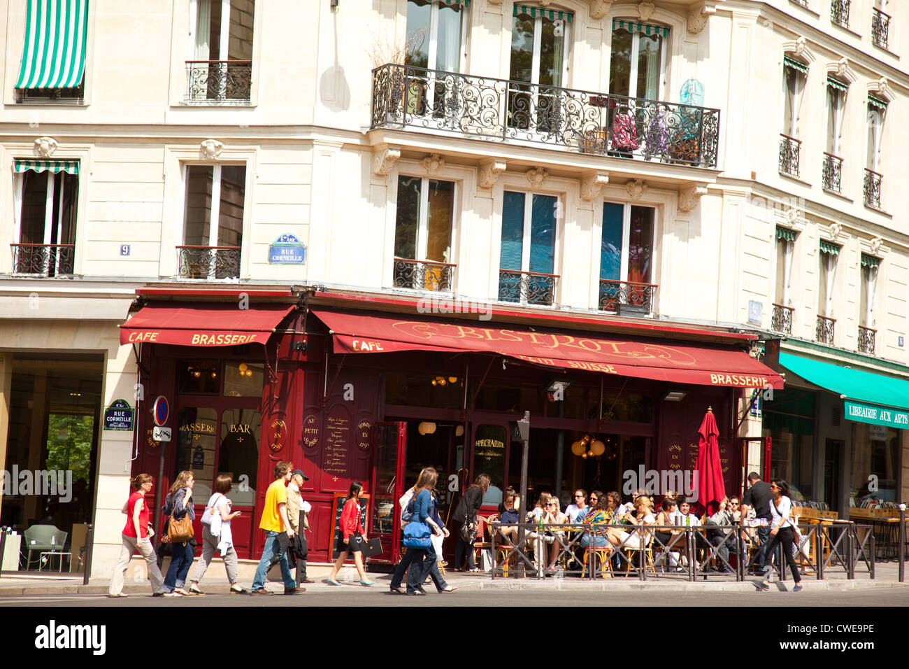 Street corner brasserie in Paris Stock Photo