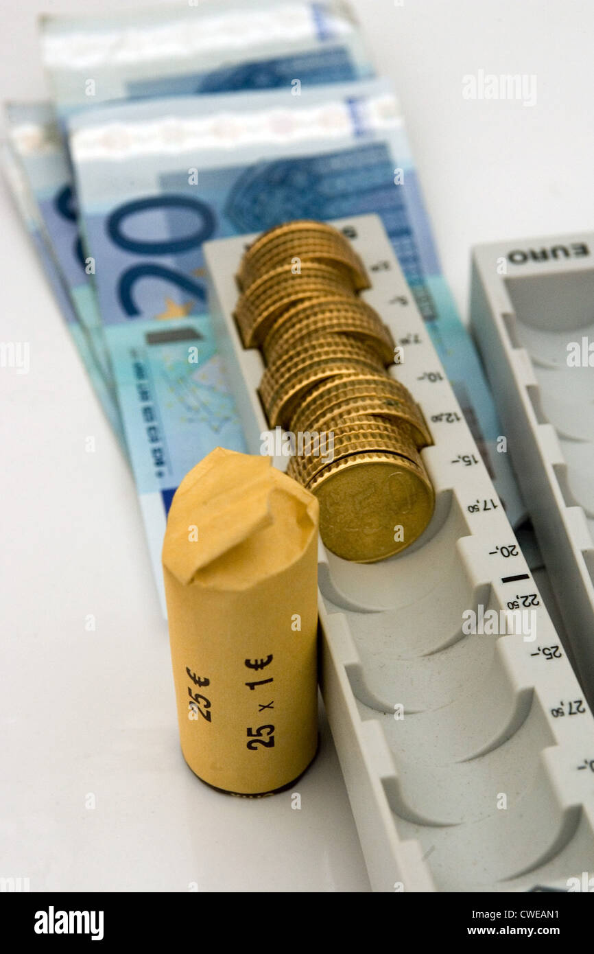 Symbol photo, coins and banknotes Stock Photo