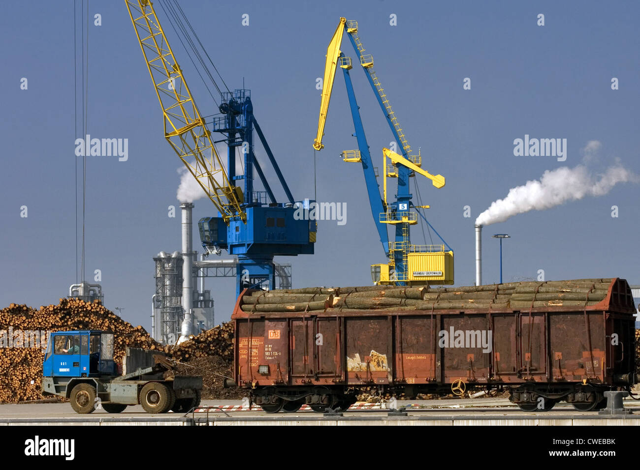 Wismar, a Gueterwaggon is loaded at the port Stock Photo