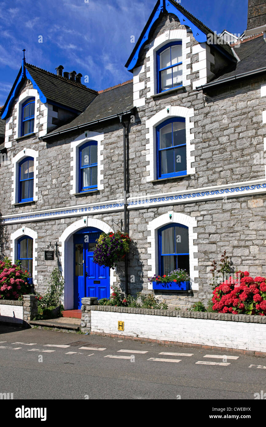 Blue and White painted Cornish Stone Victorian House in West Looe