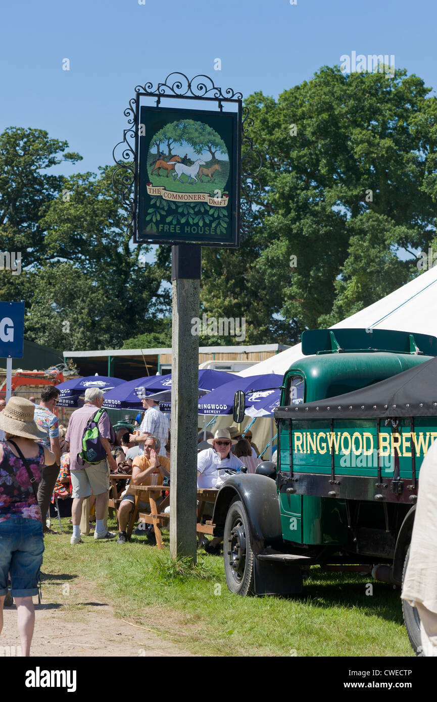 New Forest County Show Hampshire UK pub sign and Ringwood Brewery classic delivery truck Stock Photo
