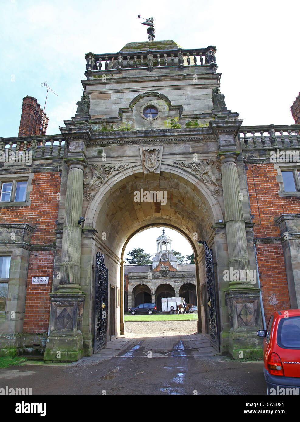 The arched entrance to Ingestre Hall Stables Ingestre near to Stafford Staffordshire England UK Stock Photo