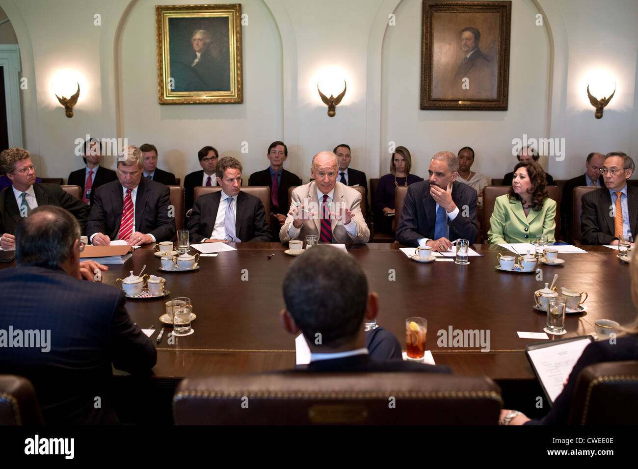 President Barack Obama Listens To Vice President Joe Biden During