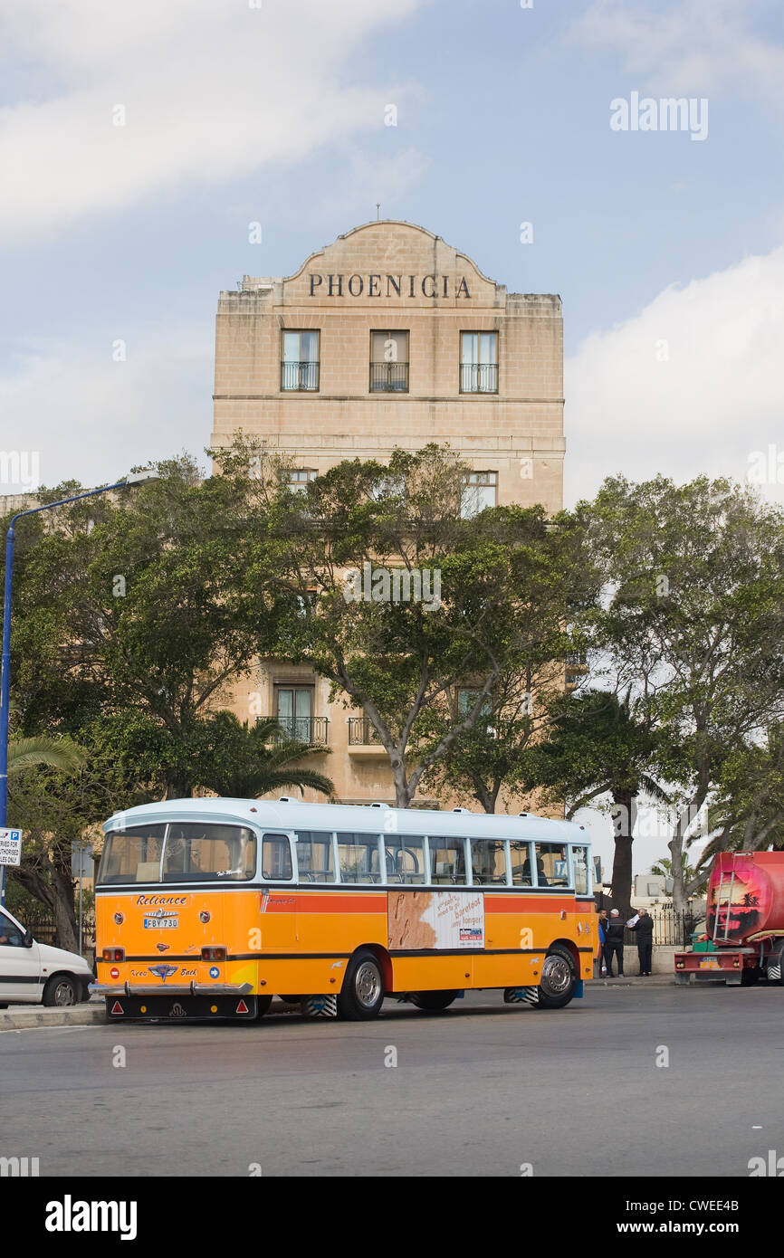 Europe, Malta, La Floriana district, hotel and bus. Stock Photo