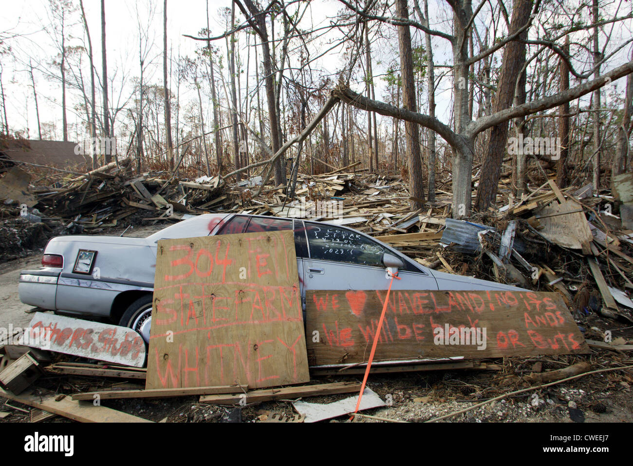 Car wreck after Hurricane Katrina Stock Photo Alamy